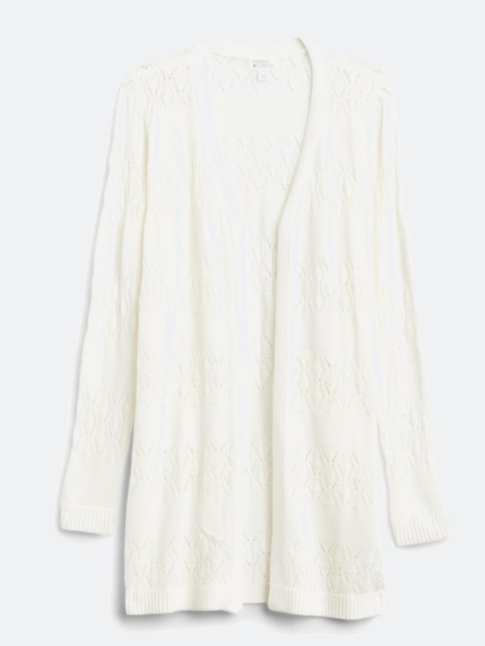 Market & Spruce Ivory Pointelle Scallop-Edge Open Cardigan